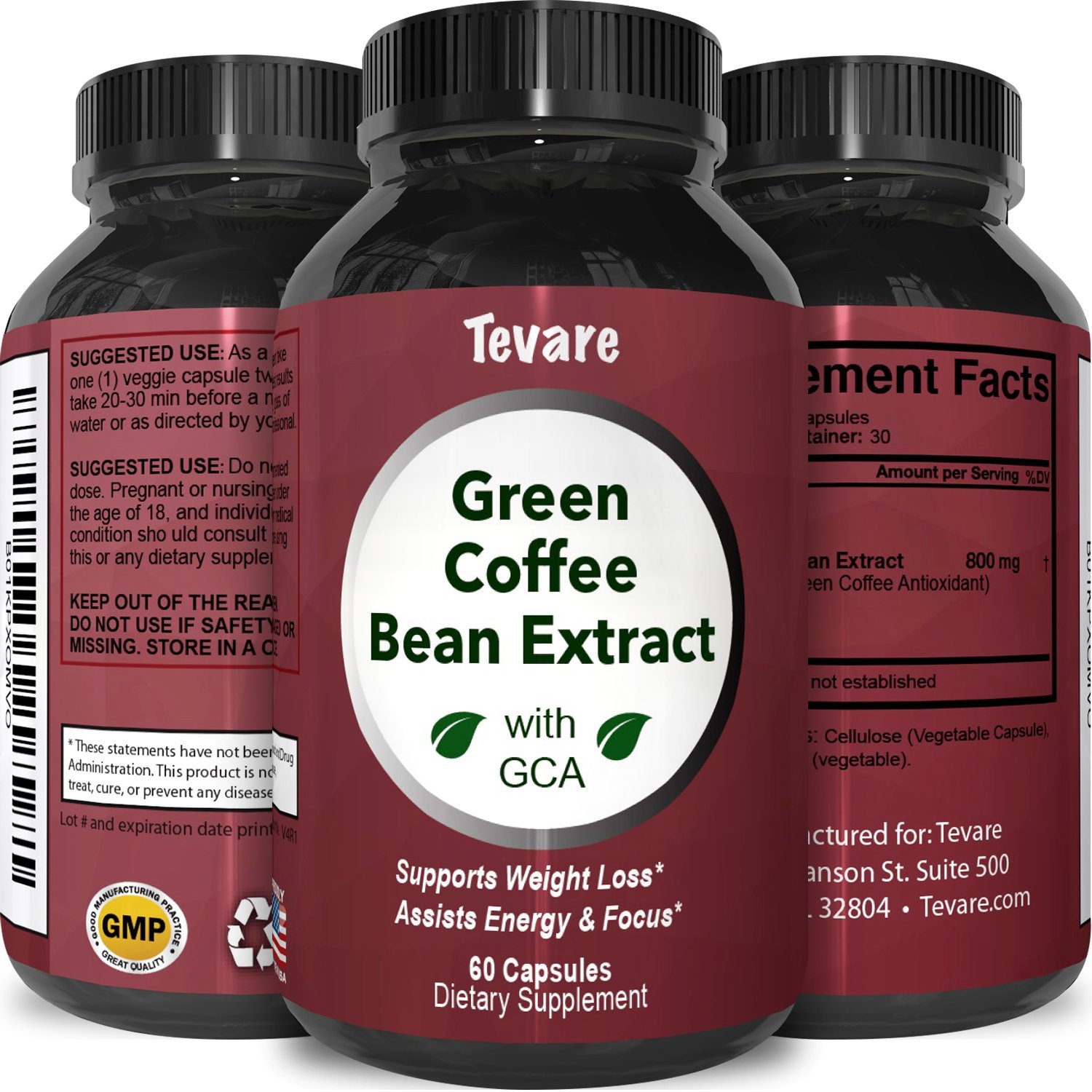 Tevare Green Coffee Bean Extract With Gca Natural Weight Loss Supplement For Men And Women 60